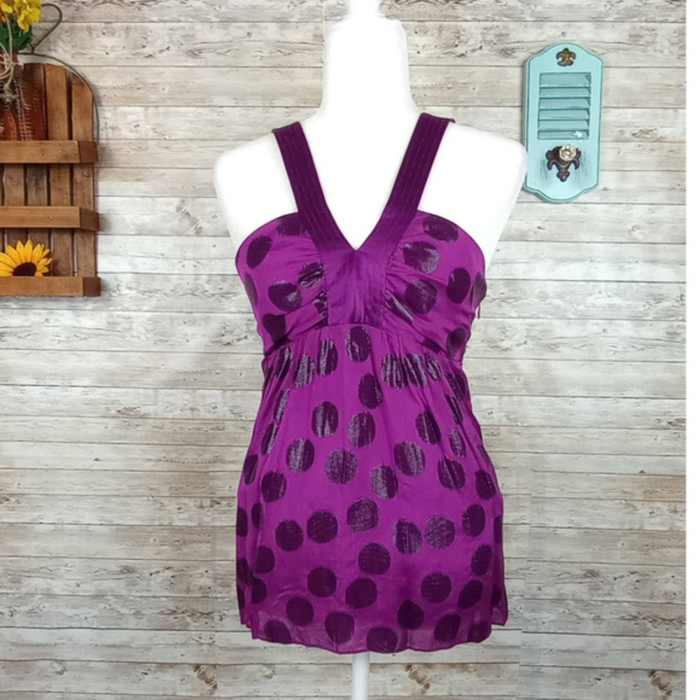 TIBI‎ New York Women's Purple Silk Metallic Polka Dot Sleeveless Blouse Size 6